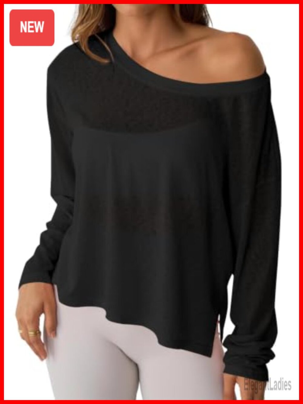 Sheer Off Shoulder Long Sleeve Top Drop Shoulder Loose Workout